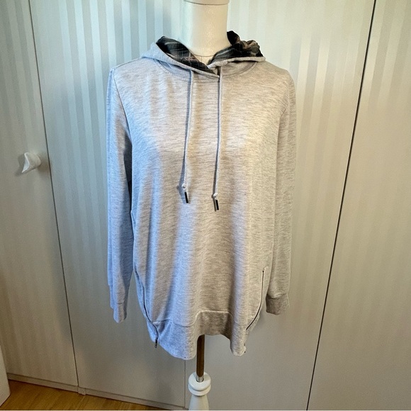 Maurices gray hoodie side zips checked hood lining Size L - Picture 1 of 8